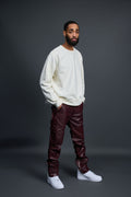 Men's Leather Stack Jean Pants [Burgundy]