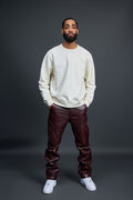 Men's Leather Stack Jean Pants [Burgundy]