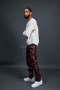 Men's Leather Stack Jean Pants [Burgundy]