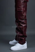 Men's Leather Stack Jean Pants [Burgundy]