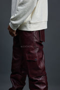 Men's Leather Stack Jean Pants [Burgundy]