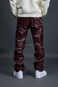 Men's Leather Stack Jean Pants [Burgundy]