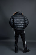 Men’s Aspen Leather Bubble Bomber Jacket [Black/Raccoon]