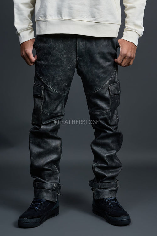 Men's Leather Stack Jean Pants [Grey Distressed]