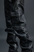 Men's Leather Stack Jean Pants [Grey Distressed]