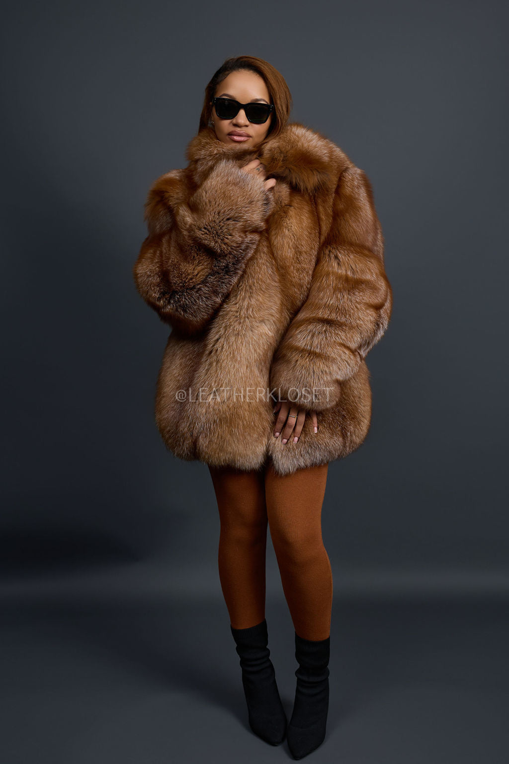 Women's Full Skin Fox Bomber [Whiskey]