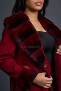 Women's Cashmere Trench Coat With Rex Trimming [Burgundy]