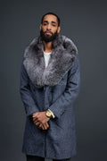 Men's Cashmere Trench Coat Grey With Fox Collar [Silver Fox]