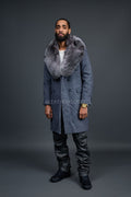 Men's Cashmere Trench Coat Grey With Fox Collar [Silver Fox]