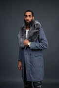 Men's Cashmere Trench Coat Grey With Fox Collar [Silver Fox]