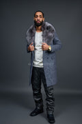 Men's Cashmere Trench Coat Grey With Fox Collar [Silver Fox]