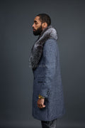 Men's Cashmere Trench Coat Grey With Fox Collar [Silver Fox]