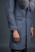 Men's Cashmere Trench Coat Grey With Fox Collar [Silver Fox]