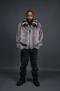 Men's Mink Bomber Jacket With Chinchilla Collar [Grey]