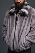 Men's Mink Bomber Jacket With Chinchilla Collar [Grey]