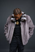 Men's Mink Bomber Jacket With Chinchilla Collar [Grey]