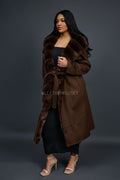 Women's Tamia Cashmere Trench Coat With Full Rex Trimming [Brown]