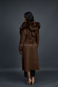 Women's Tamia Cashmere Trench Coat With Full Rex Trimming [Brown]