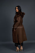 Women's Tamia Cashmere Trench Coat With Full Rex Trimming [Brown]