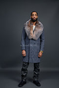 Men's Cashmere Trench Coat Grey With Fox Collar [Crystal Fox]