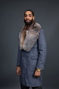 Men's Cashmere Trench Coat Grey With Fox Collar [Crystal Fox]