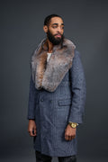 Men's Cashmere Trench Coat Grey With Fox Collar [Crystal Fox]