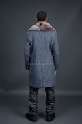 Men's Cashmere Trench Coat Grey With Fox Collar [Crystal Fox]