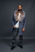 Men's Cashmere Trench Coat Grey With Fox Collar [Crystal Fox]