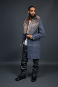 Men's Cashmere Trench Coat Grey With Fox Collar [Crystal Fox]