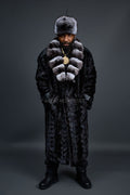 Men's Mink Trench With Chinchilla Collar With Chinchilla Hat [Black]