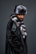 Men's Mink Trench With Chinchilla Collar With Chinchilla Hat [Black]