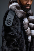 Men's Mink Trench With Chinchilla Collar With Chinchilla Hat [Black]