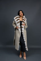 Women's Tamia Cashmere Trench Coat With Full Rex Trimming [Cream]