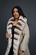 Women's Tamia Cashmere Trench Coat With Full Rex Trimming [Cream]