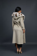 Women's Tamia Cashmere Trench Coat With Full Rex Trimming [Cream]