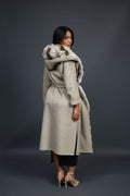 Women's Tamia Cashmere Trench Coat With Full Rex Trimming [Cream]