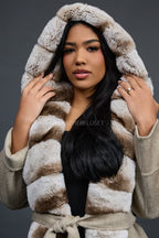 Women's Tamia Cashmere Trench Coat With Full Rex Trimming [Cream]