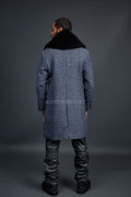 Men's Cashmere Trench Coat Grey With Fox Collar [Black Fox]