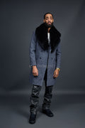 Men's Cashmere Trench Coat Grey With Fox Collar [Black Fox]