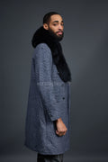 Men's Cashmere Trench Coat Grey With Fox Collar [Black Fox]