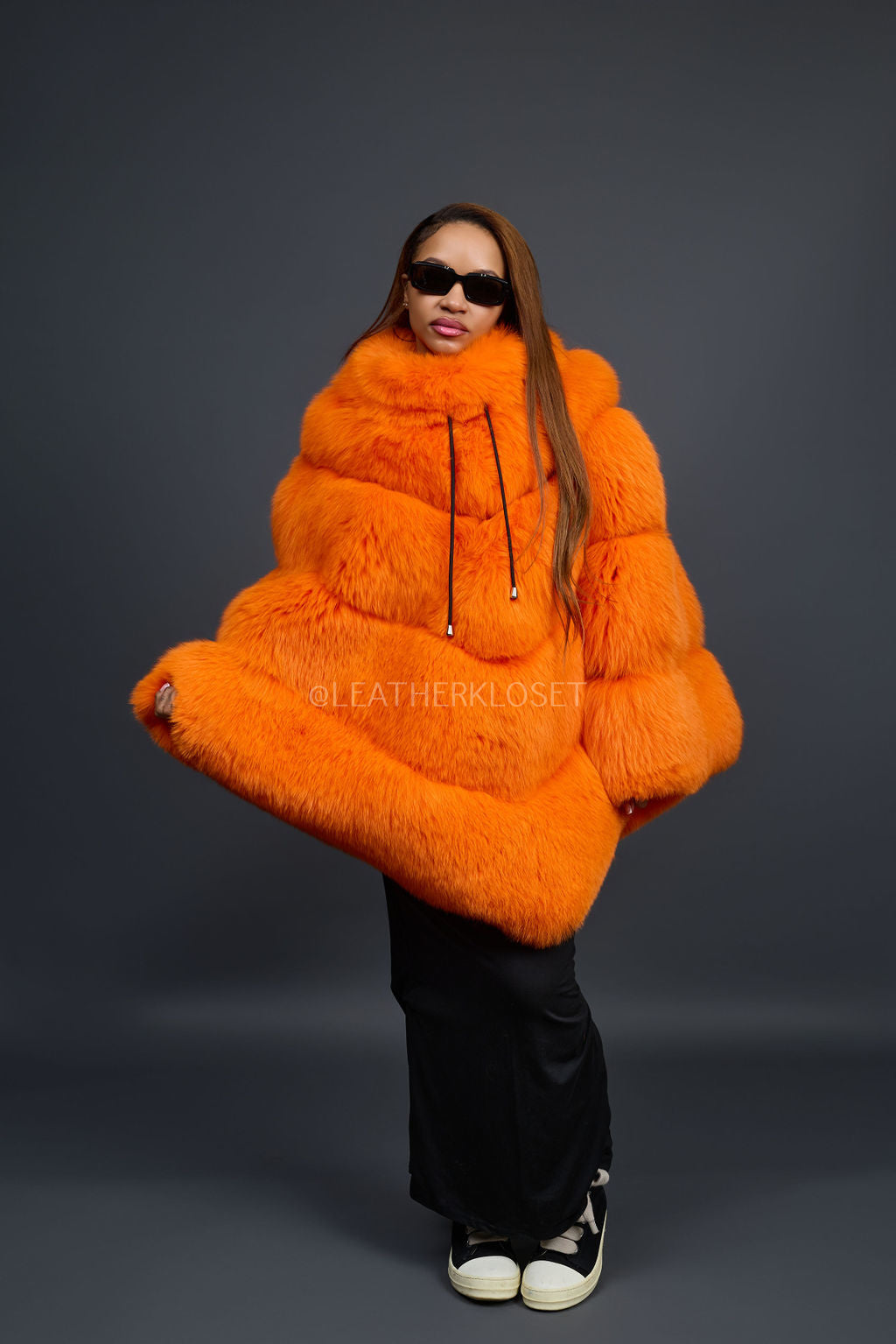 Women's Fox Fur Poncho [Orange]