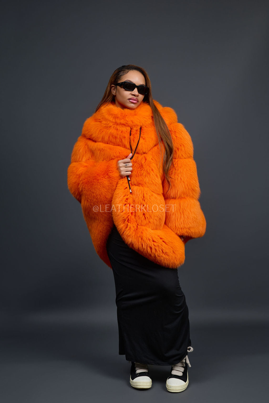 Women's Fox Fur Poncho [Orange]