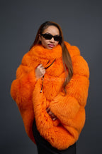 Women's Fox Fur Poncho [Orange]
