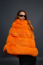Women's Fox Fur Poncho [Orange]