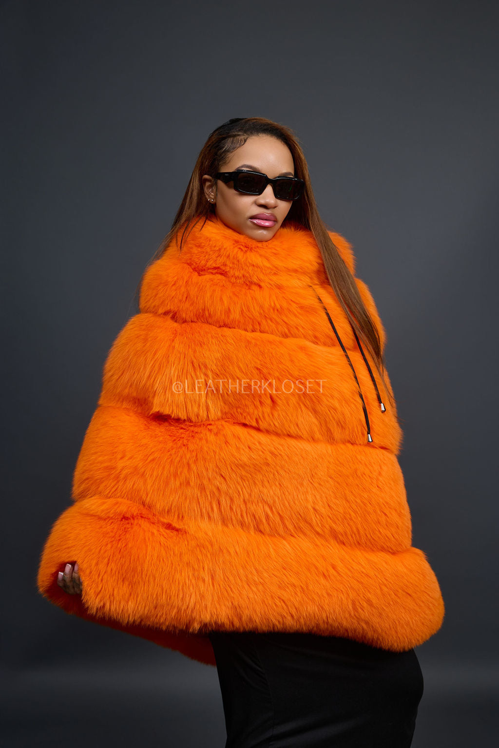Women's Fox Fur Poncho [Orange]