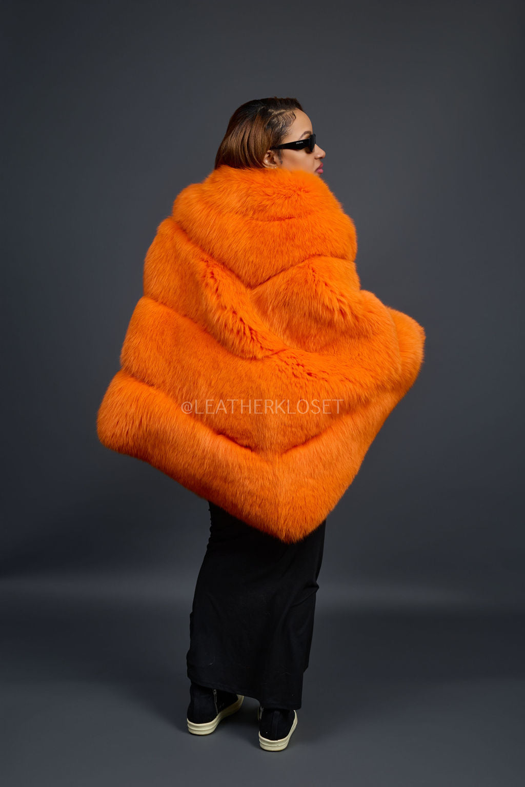 Women's Fox Fur Poncho [Orange]