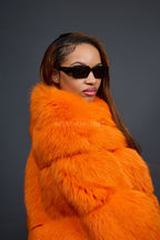 Women's Fox Fur Poncho [Orange]