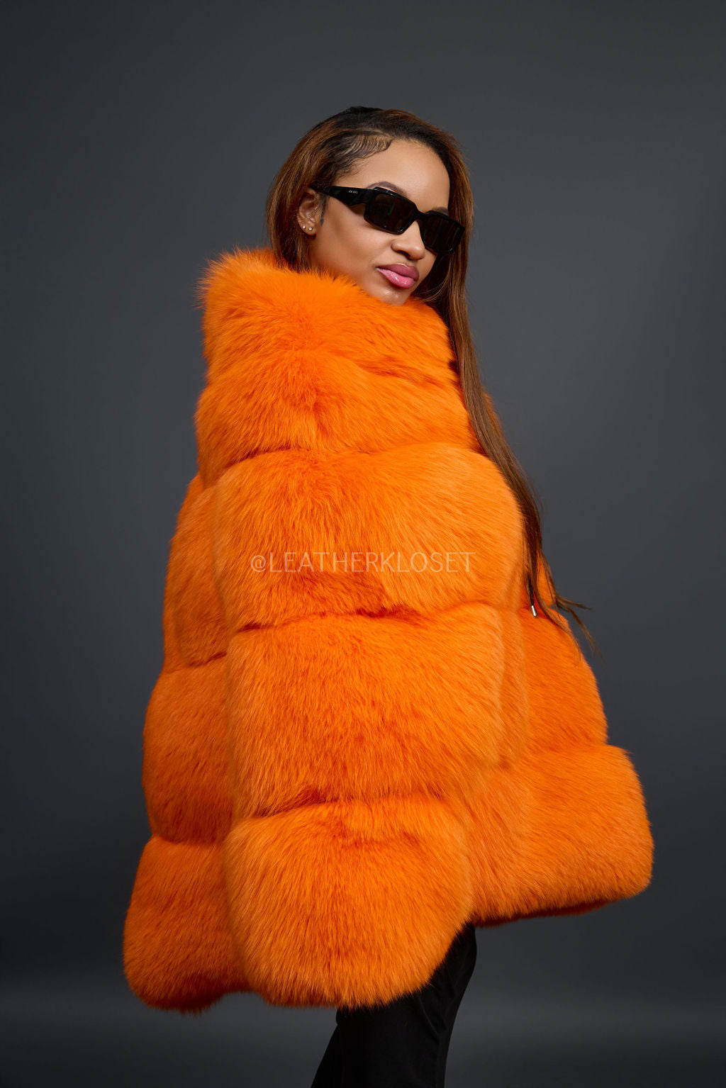 Women's Fox Fur Poncho [Orange]