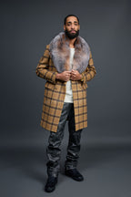 Men's Cashmere Trench Coat With Fox Collar [Tan/Brown]