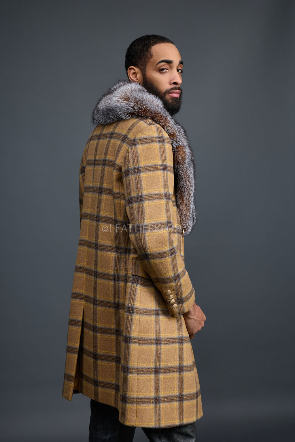 Men's Cashmere Trench Coat With Fox Collar [Tan/Brown]